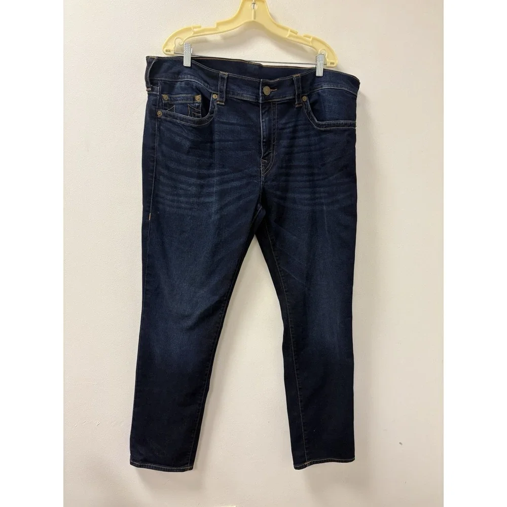 True Religion Blue Geno Relaxed Slim Jeans Mens Size 43x32 Embroidered Logo